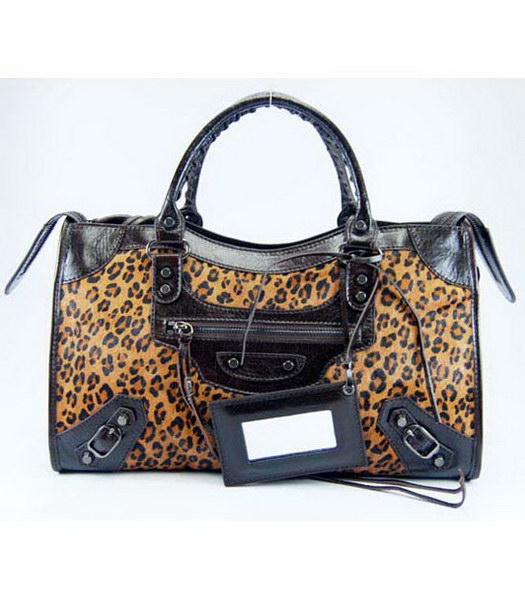 Balenciaga Giant City Bag caffè scuro Leopard Print